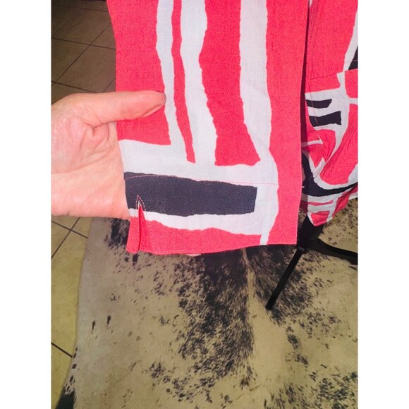 Ali Miles Abstract Button Front Tunic Top S Red/Black/White Travel Casual Artsy - Picture 9 of 9
